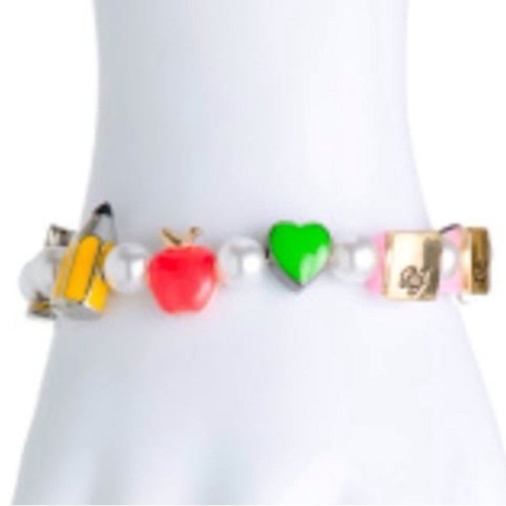 BETSEY JOHNSON Back to School Whimsical Faux Pearl and Charm Bracelet NEW NWT - Picture 6 of 7